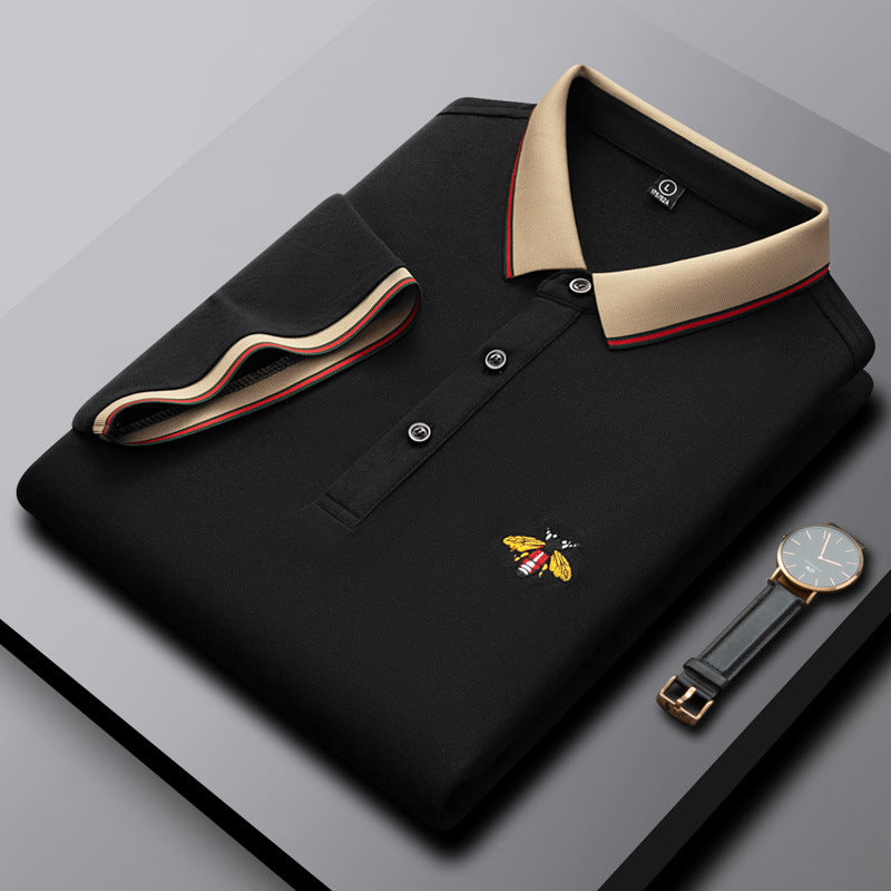 Summer Ice Silk Cotton Embroidered Bee Polo Shirt