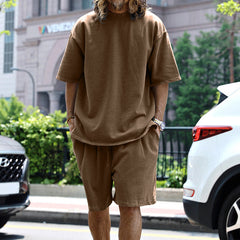 Men's Large Size Casual Loose Short-sleeved Solid Color Suit