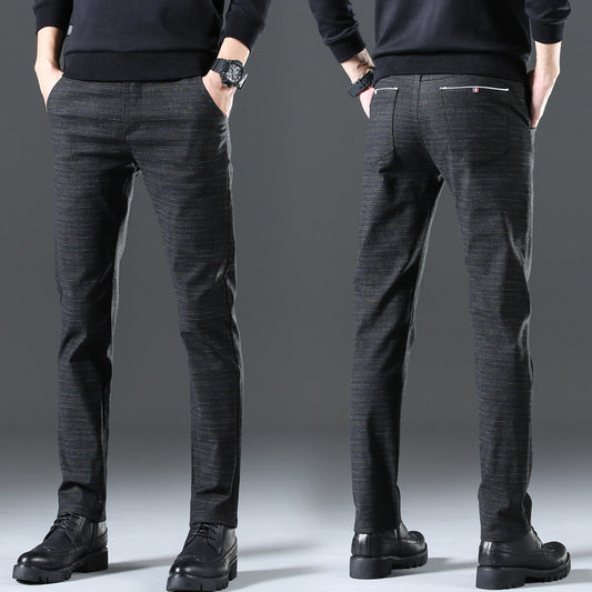 Men's Brushed Casual Stretch Plaid Cotton and Linen Pants