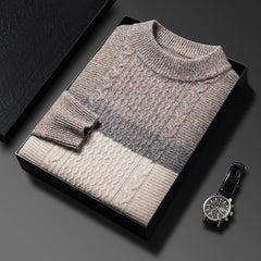 Men's 100% Pure Wool Half Turtleneck Thick Jacquard Sweater