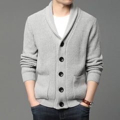 New men's long sleeve cardigan pocket turtleneck solid color sweater