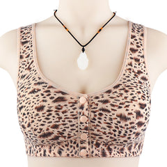 New soft cotton thin cup front buckle leopard print wireless bra