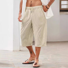 2024 Men's Cotton and Linen Casual Multi-Pocket Beach Shorts