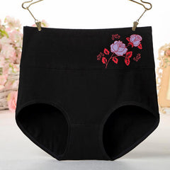 Women High Waist Pure Cotton Rose Logo Panties