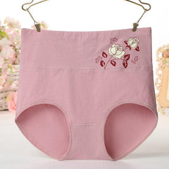 Women High Waist Pure Cotton Rose Logo Panties