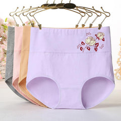 Women High Waist Pure Cotton Rose Logo Panties