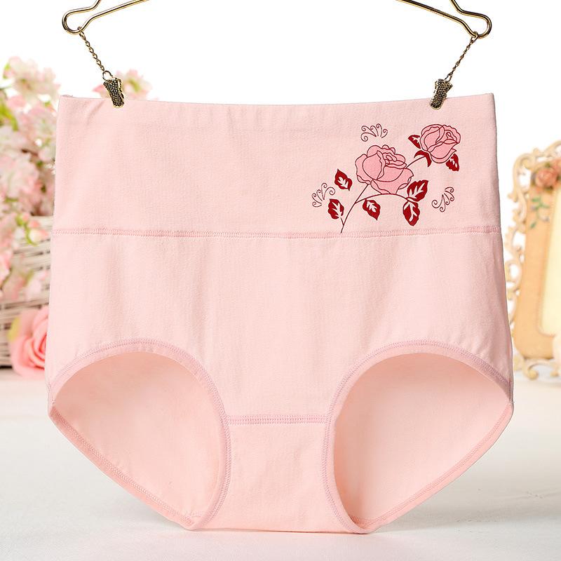 Women High Waist Pure Cotton Rose Logo Panties