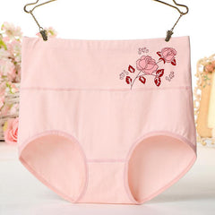 Women High Waist Pure Cotton Rose Logo Panties