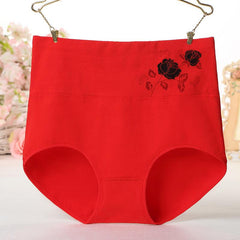 Women High Waist Pure Cotton Rose Logo Panties