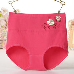 Women High Waist Pure Cotton Rose Logo Panties