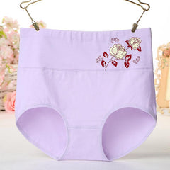 Women High Waist Pure Cotton Rose Logo Panties