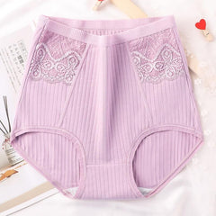 High Waist Women's  Cotton Striped Lace Panties