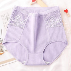 High Waist Women's  Cotton Striped Lace Panties