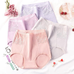 High Waist Women's  Cotton Striped Lace Panties