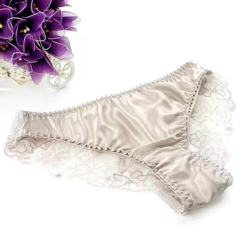 100% Mulberry Silk Lace Sheer Panties