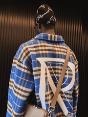 Men's Letter Embroidered Loose and Versatile Plaid Shirt