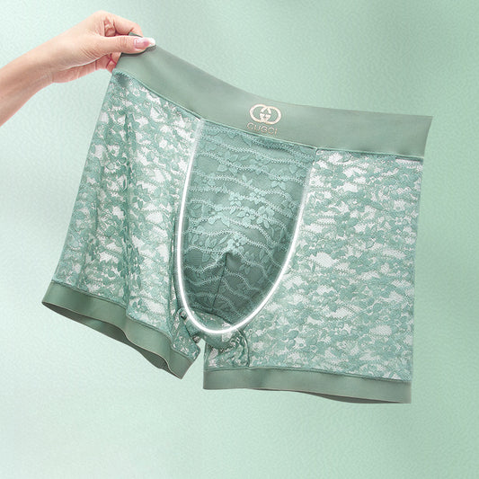 Men's Sexy Lace Seamless Breathable Antibacterial Boxer Briefs