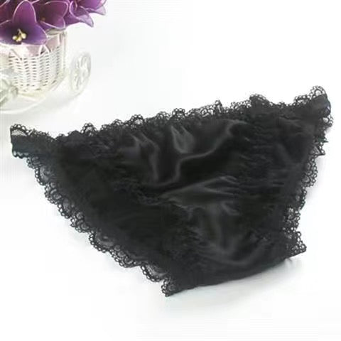 100% mulberry silk sexy panties with solid color lace