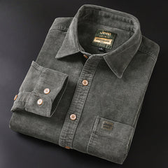 Men's Corduroy Loose Fashion Casual Embroidered Long-sleeved Warm Shirt