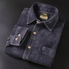 Men's Corduroy Loose Fashion Casual Embroidered Long-sleeved Warm Shirt