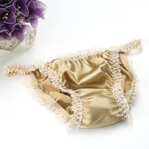 100% mulberry silk sexy panties with solid color lace