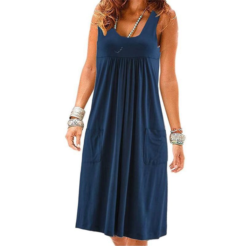 Striped Large Size Loose Sleeveless Dress