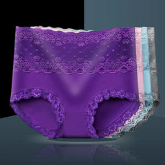 Ladies Pure Cotton High Waist Lace Breathable Plus Size Briefs