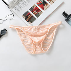 New Men's Striped Mesh Ice Silk Briefs