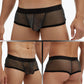 Men's Large Size See-Through Mesh Low Rise Wide-Side Boxer Briefs