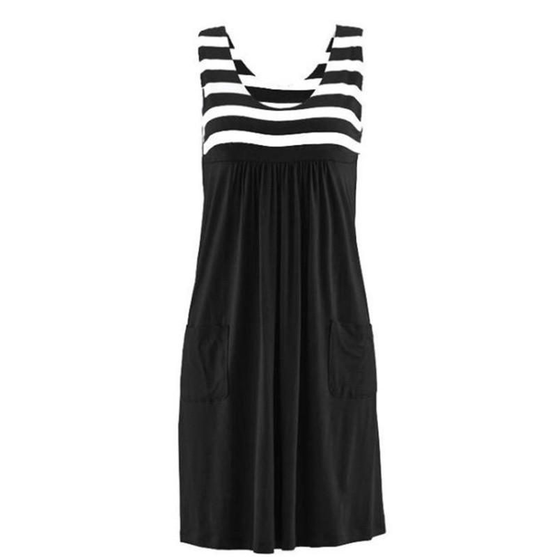 Striped Large Size Loose Sleeveless Dress