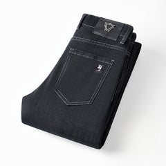 Men's Thickened Warm Business Casual Loose Straight High Waist Jeans