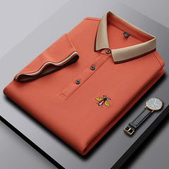 Summer Ice Silk Cotton Embroidered Bee Polo Shirt