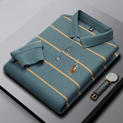 Men's Business Casual Striped Long Sleeve Polo Shirt