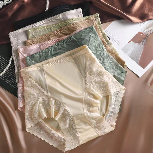 High Waist Breathable Satin Lace Briefs