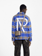 Men's Letter Embroidered Loose and Versatile Plaid Shirt