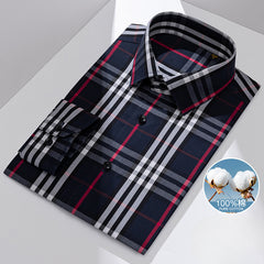 Men's Business Casual 100% Cotton Plaid No-iron Long-sleeved Shirt