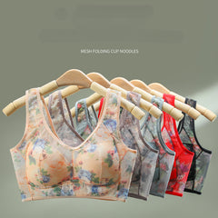 Seamless mesh lace thin wire-free bra