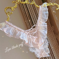 Ruffled Cross Strap Mesh Lace Sexy Thong