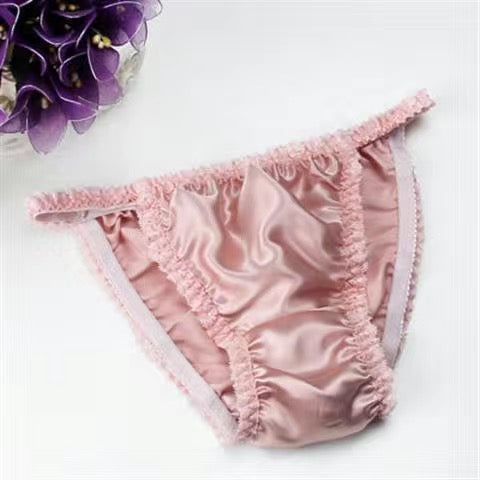 100% mulberry silk sexy panties with solid color lace