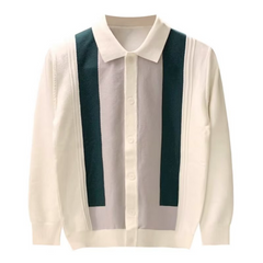 Men's Retro Color Block Vertical Stripe Knitted Cardigan
