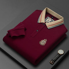 Cotton long sleeve jacquard lapel men's polo shirt