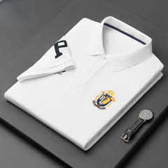 Men's Cotton Embroidered Business Short-sleeved Polo Shirt