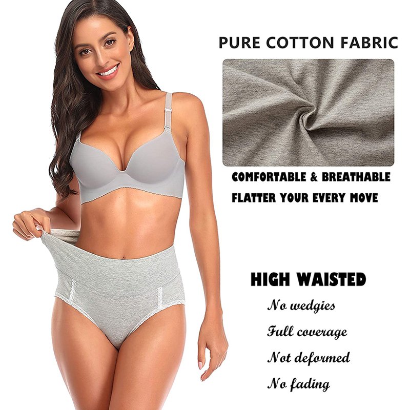 Cotton High Waisted Womens Double-Layer Waistband Soft Underwear -  