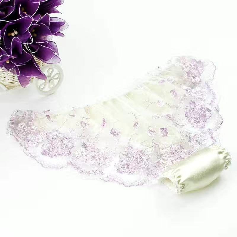 100% Mulberry Silk Lace Sheer Panties