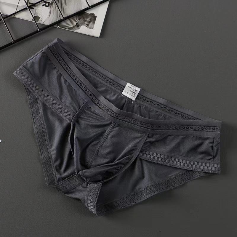 Men's Ice Silk Solid Color Printed Side Briefs -  Fashion Men's Panties