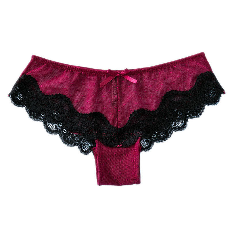 Sexy Lace Low Waist Bow Mesh Panties -  