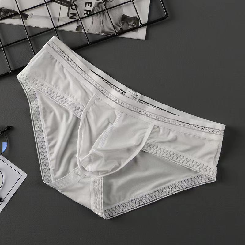 Men's Ice Silk Solid Color Printed Side Briefs -  Fashion Men's Panties