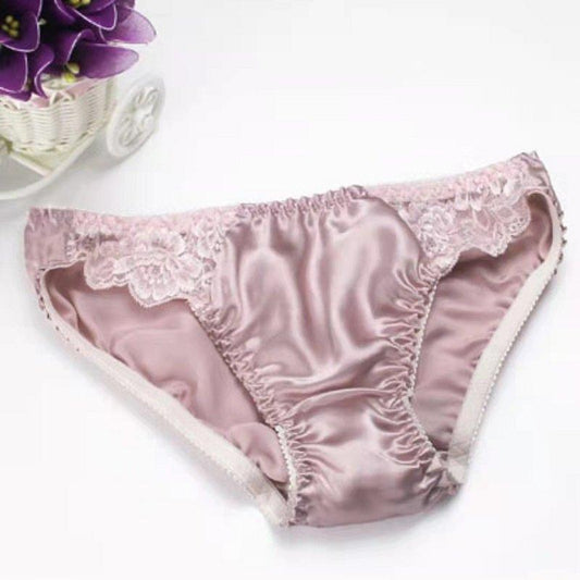 100% Silk Sexy Lace Trim Panties -  