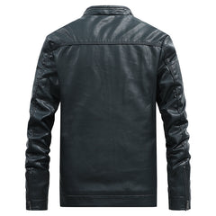 Men's Stand Collar Solid Color Leather Jacket