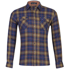 Men's Cotton Flannel Plaid Double Pocket Long Sleeve Shirt